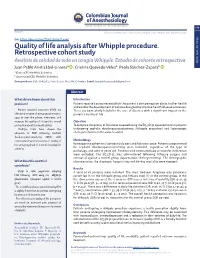 Quality of Life Analysis After Whipple Procedure. Retrospective Cohort Study