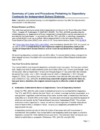 Summary of Laws and Procedures Pertaining to Depository Contracts