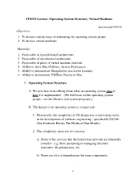 Operating System Structure; Virtual Machines