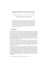 Reputation Systems for Anonymous Networks