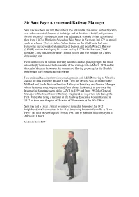 Sir Sam Fay - a Renowned Railway Manager