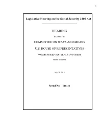Legislative Hearing on the Social Security 2100 Act