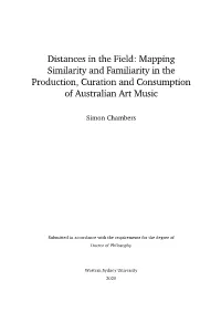 Mapping Similarity and Familiarity in the Production, Curation and Consumption of Australian Art Music