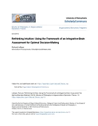 Rethinking Intuition: Using the Framework of an Integrative-Brain Assessment for Optimal Decision-Making