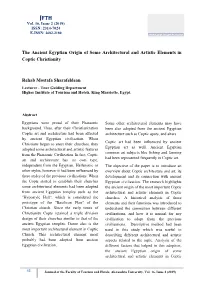 The Ancient Egyptian Origin of Some Architectural and Artistic Elements in Coptic Christianity