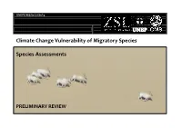 Climate Change Vulnerability of Migratory Species Species