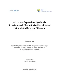 Interlayer Expansion : Synthesis, Structure and Characterisation of Metal Intercalated Layered Silicates