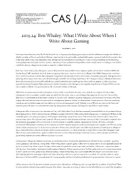 Ben Whaley: What I Write About When I Write About Gaming