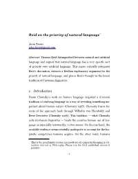 Reid on the Priority of Natural Language*