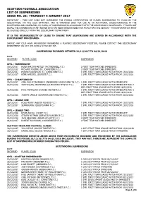 Scottish Football Association List of Suspensions Issue No