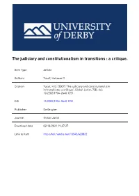 The Judiciary and Constitutionalism in Transitions: a Critique', Global Jurist, 7(3)