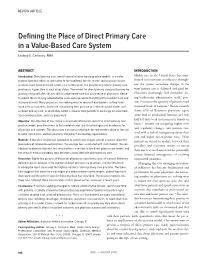 Defining the Place of Direct Primary Care in a Value-Based Care System