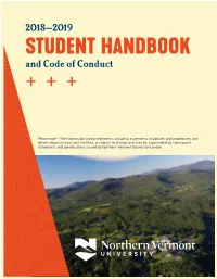2018–2019 STUDENT HANDBOOK and Code of Conduct