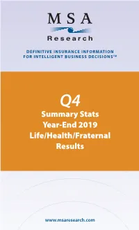 Summary Stats Year-End 2019 Life/Health/Fraternal Results