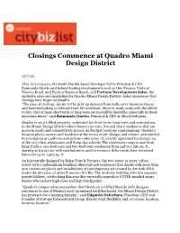 Closings Commence at Quadro Miami Design District