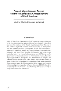 Forced Migration and Forced Return to Somalia: a Critical Review of the Literature