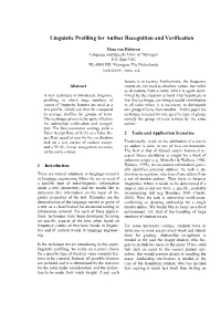 Linguistic Profiling for Author Recognition and Verification