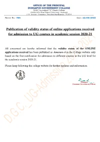 Publication of Validity Status of Online Applications Received for Admission to UG Courses in Academic Session 2020-21