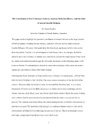 The Contribution of Text Criticism to Literary Analysis, Redaction History, and the Study