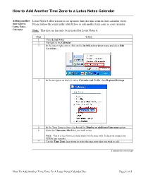 How to Add Another Time Zone to a Lotus Notes Calendar