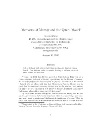 Memories of Murray and the Quark Model∗