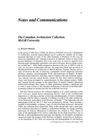 Notes and Communications the Canadian Architecture
