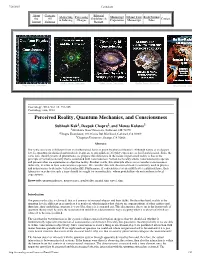 Perceived Reality, Quantum Mechanics, and Consciousness
