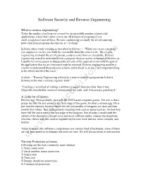 Software Security and Reverse Engineering