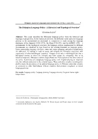 The Ethiopian Language Policy: a Historical and Typological Overview1