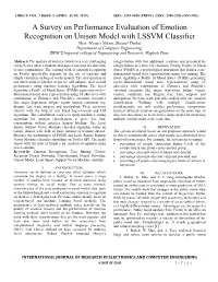 A Survey on Performance Evaluation of Emotion Recognition on Unison Model with LSSVM Classifier Miss