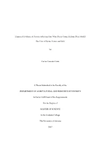 Empirical Evidence of Factors Affecting Fine Wine Prices Using Hedonic Price Model