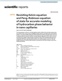 Revisiting Kelvin Equation and Peng–Robinson Equation of State For