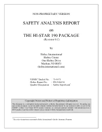Safety Analysis Report on HI-STAR 190 Package. (Revision 0.C)