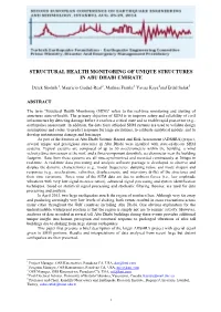 Structural Health Monitoring of Unique Structures in Abu Dhabi Emirate
