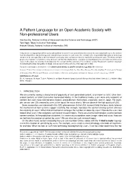 A Pattern Language for an Open Academic Society with Non-Professional Users