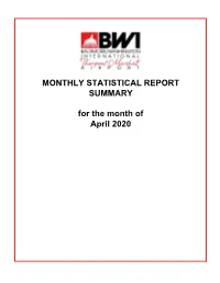 April 2020 SUMMARY MONTHLY STATISTICAL REPORT for The