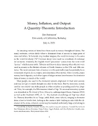 Money, Inflation, and Output: a Quantity-Theoretic Introduction
