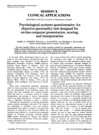 Psychological Systems Questionnaire: an Objective Personality Test Designed for On-Line Computer Presentation, Scoring, and Interpretation