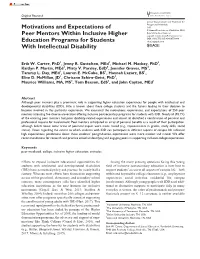 Motivations and Expectations of Peer Mentors Within Inclusive Higher