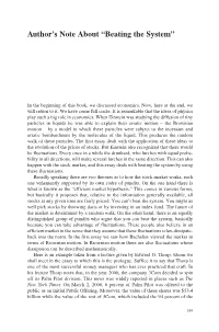 Author's Note About “Beating the System”