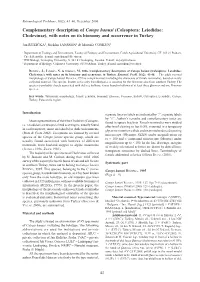 Complementary Description of Catops Hanusi (Coleoptera: Leiodidae: Cholevinae), with Notes on Its Bionomy and Occurrence in Turkey