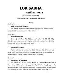 Lok Sabha ___ Bulletin – Part I