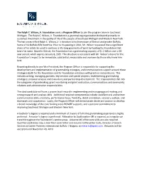 The Ralph C. Wilson, Jr. Foundation Seeks a Program Officer to Join the Program Team in Southeast Michigan