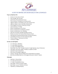 A List of Books and Resources for Catholics