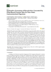 Explorative Screening of Bioactivities Generated by Plant-Based Proteins After in Vitro Static Gastrointestinal Digestion