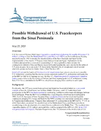 Possible Withdrawal of U.S. Peacekeepers from the Sinai Peninsula