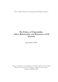 The Politics of Vulnerability: Affect, Relationality, and Resistance in UK Austerity