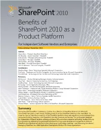 Benefits of Sharepoint 2010 As a Product Platform