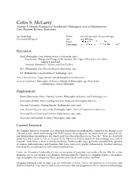 Colin S. Mclarty Truman P. Handy Professor of Intellectual Philosophy, and of Mathematics Case Western Reserve University