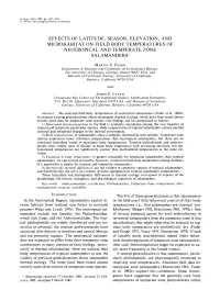EFFECTS of LATITUDE, SEASON, ELEVATION, and MICROHABITAT on FIELD BODY TEMPERATURES of NEOTROPICAL and TEMPERATE ZONE Salamandersl